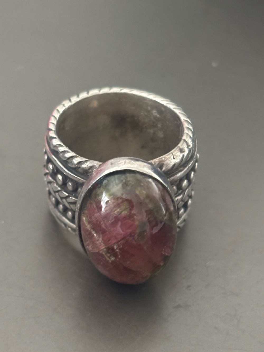 Vintage Rebecca Collins Sterling Silver Tourmaline Cabochon Ring